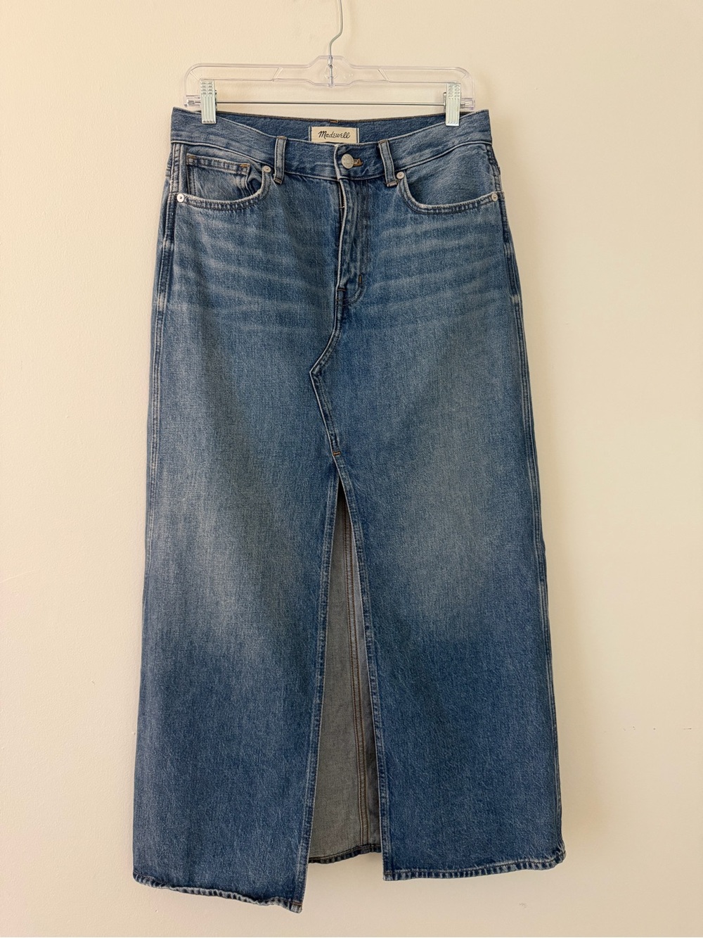 Madewell Blue Denim Midi Skirt with Front Slit